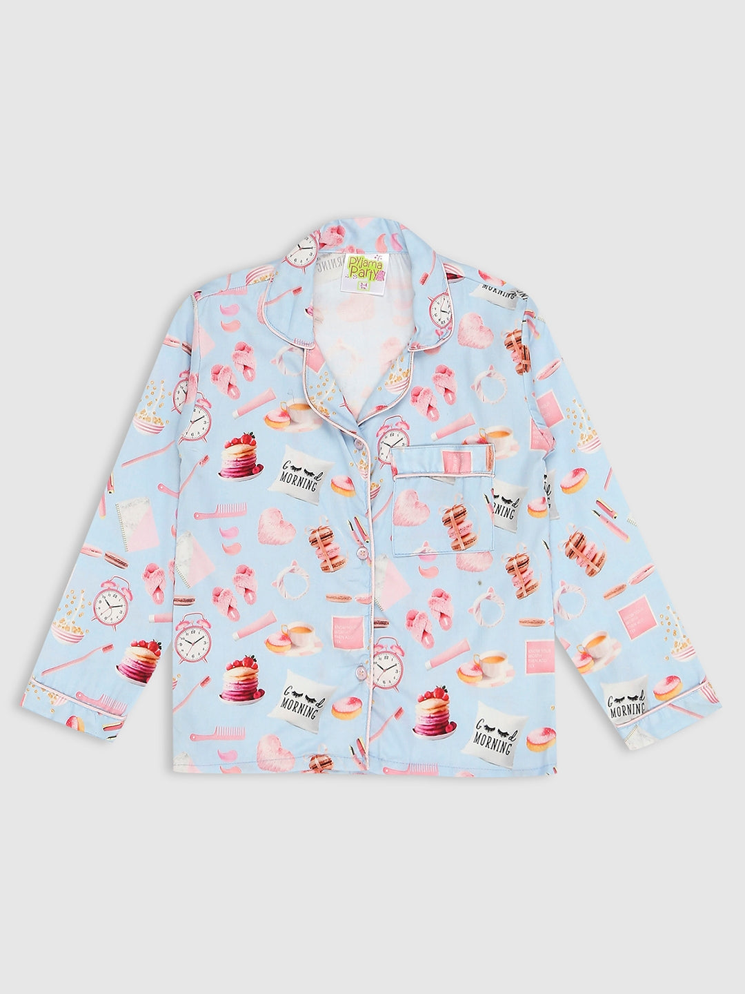 Good Morning Kids Button Down Pj Set - Pure Cotton Pj Set with Notched Collar