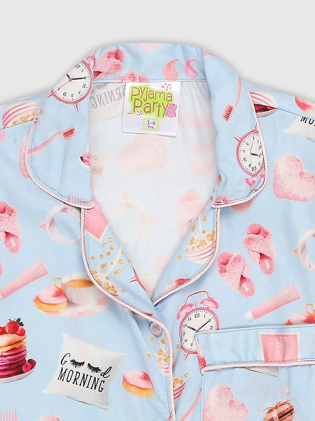 Good Morning Kids Button Down Pj Set - Pure Cotton Pj Set with Notched Collar