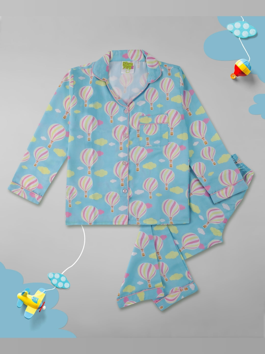 Hot Air Balloon Kids Pj Set - Cotton Rayon Pj Set with Notched Collar