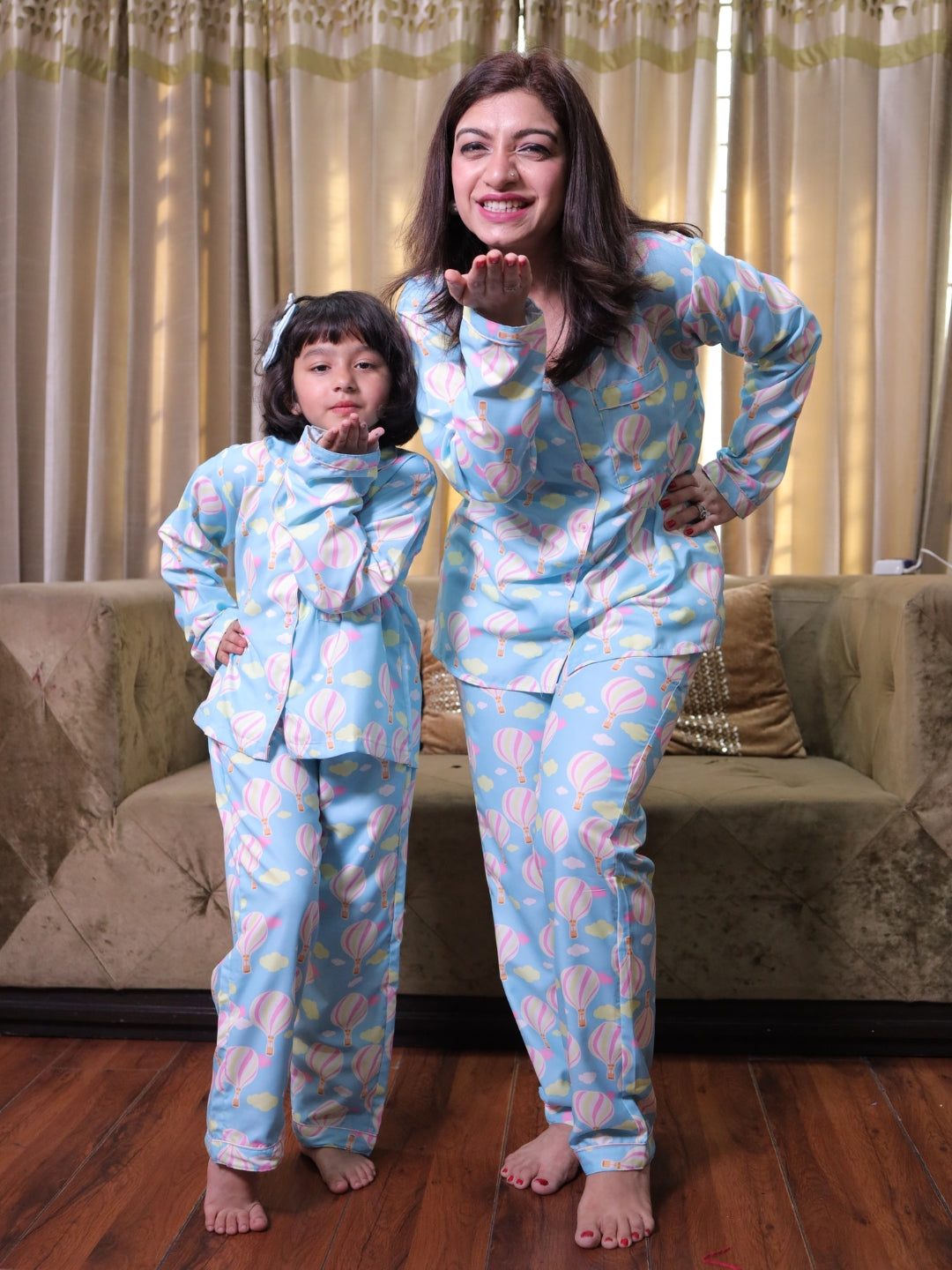 Hot Air Balloon Cotton Rayon Mom & Kids Twinning Pj Set