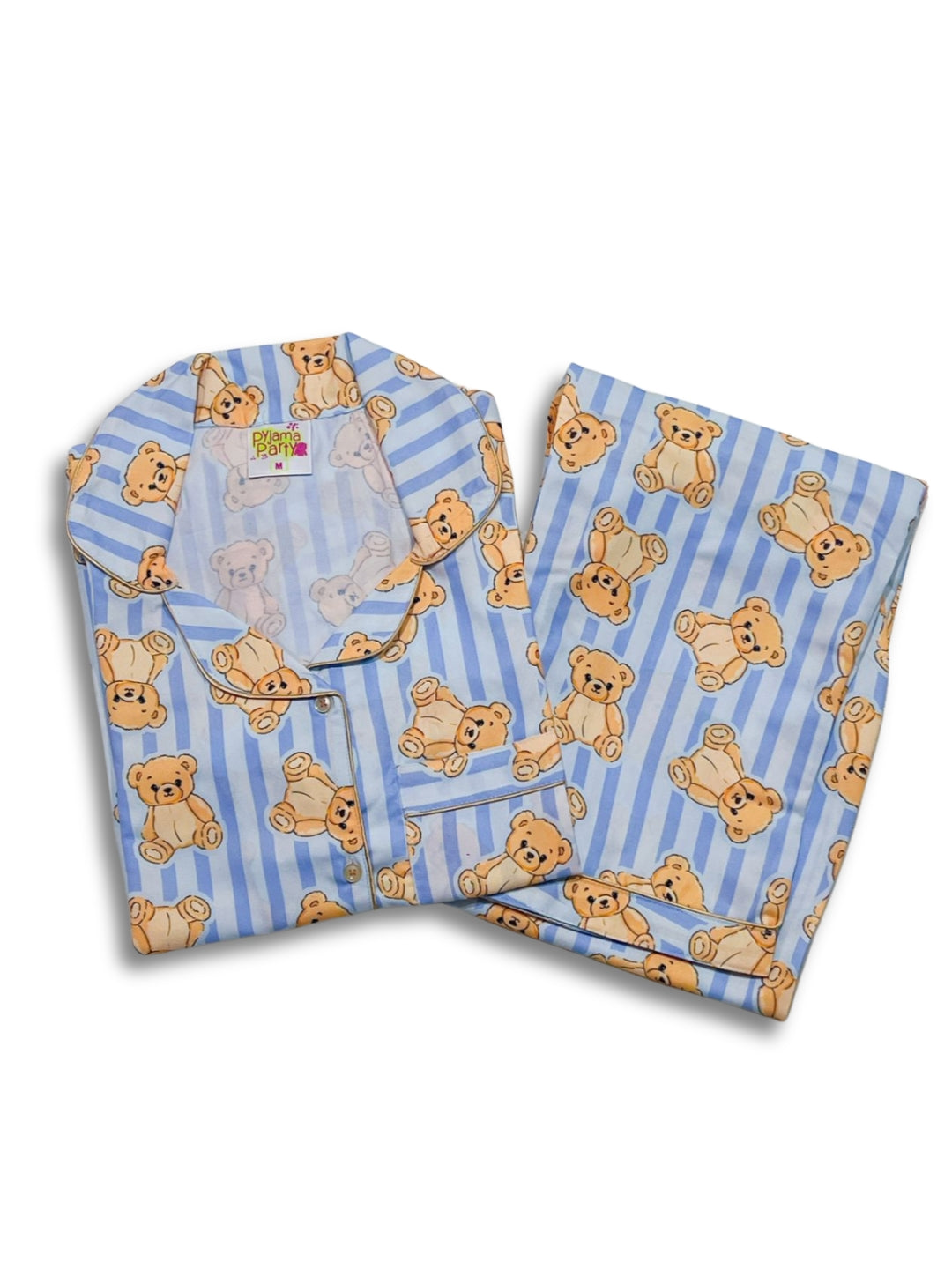 Hugs & Stripes Button Down Pj Set - Cotton Rayon Pj Set with Notched Collar