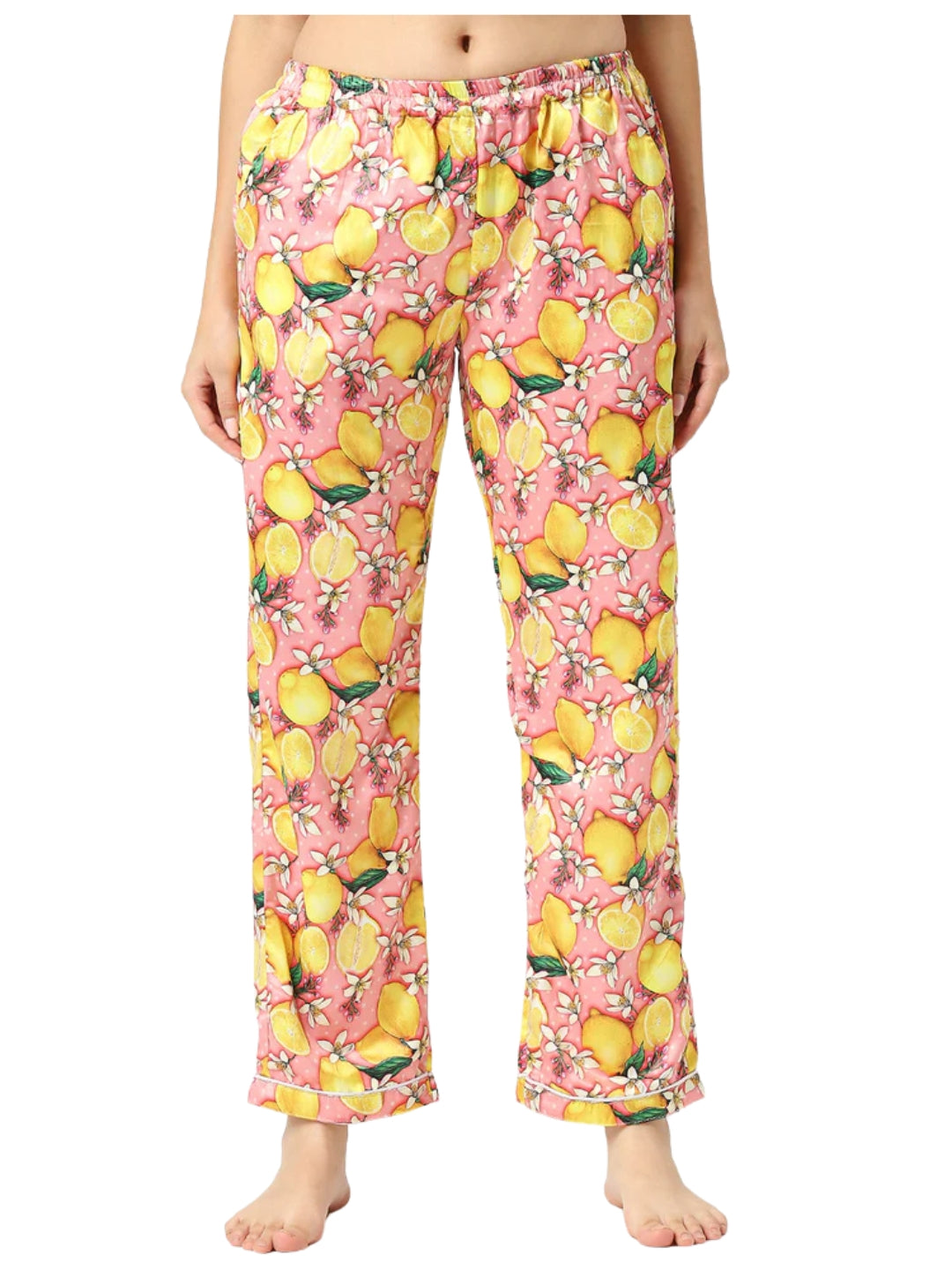 Lemon Bloom Satin Kaftan Pj Set - Luxury Printed Kaftan Pj Set