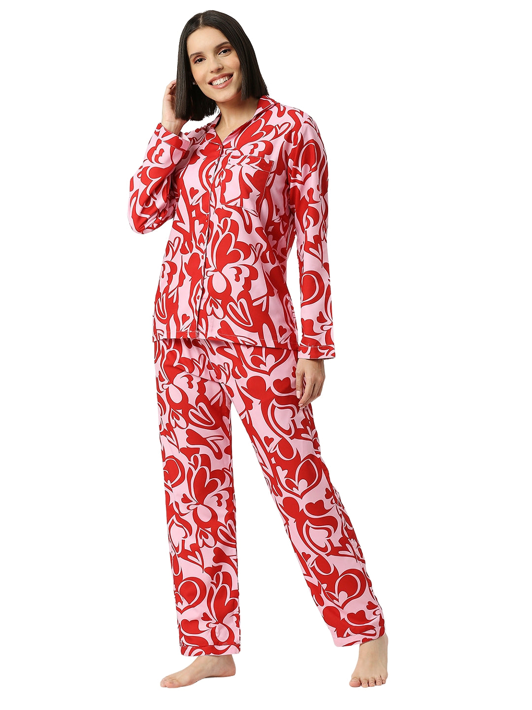 Love Shack Button Down Pj Set - Cotton Rayon Pj Set with Notched Collar
