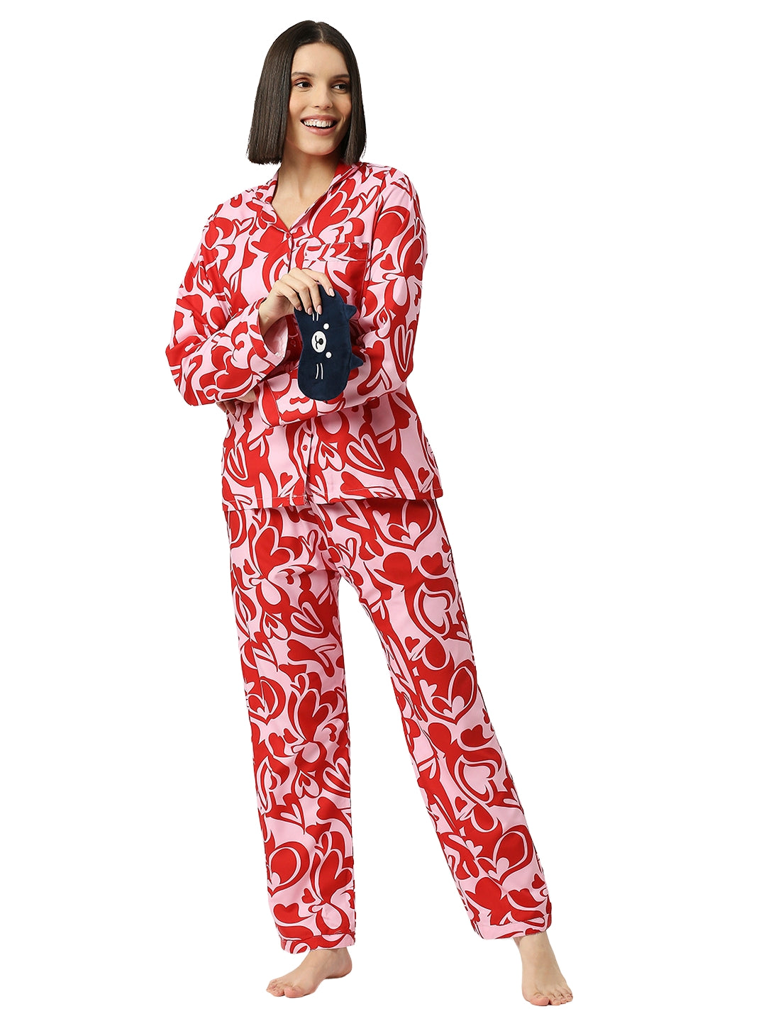 Love Shack Button Down Pj Set - Cotton Rayon Pj Set with Notched Collar