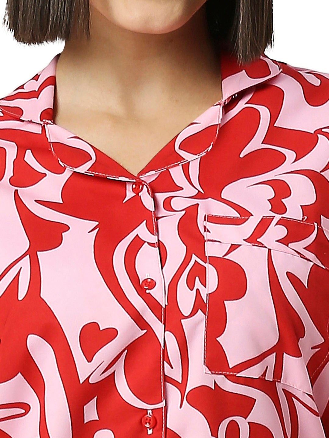 Love Shack Button Down Pj Set - Cotton Rayon Pj Set with Notched Collar