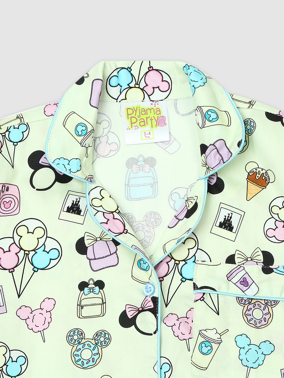 Mickey Mouse Clubhouse Kids Button Down Pj Set - Pure Cotton Pj Set with Notched Collar