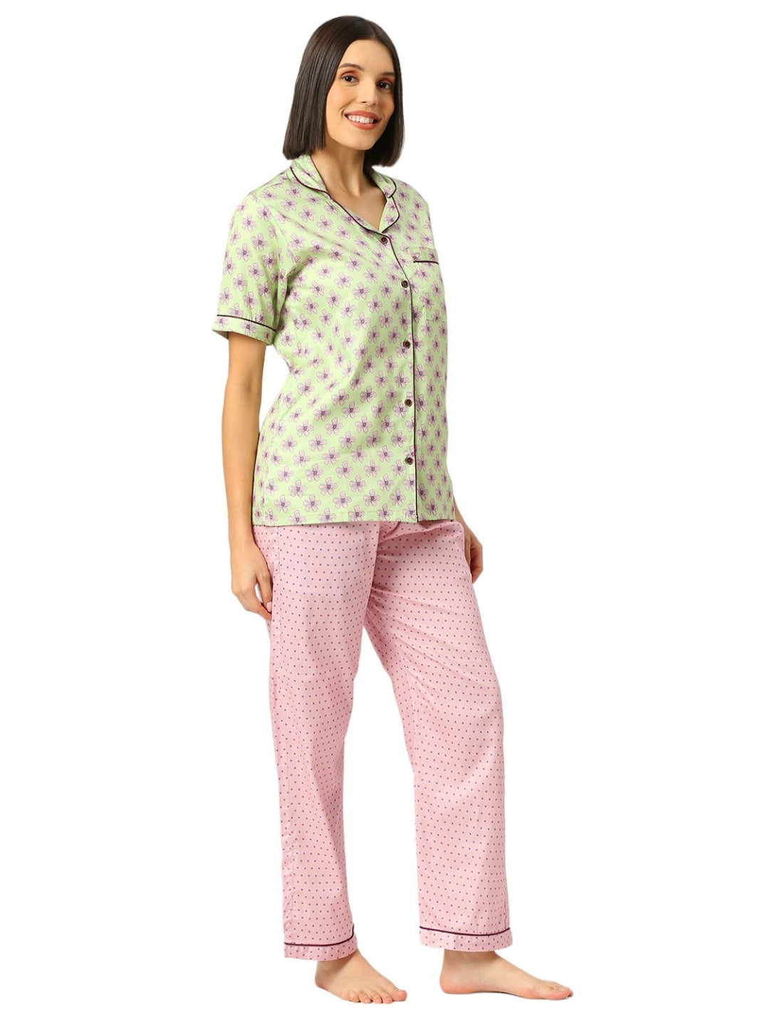 Pink Paradise Button Down Pj Set - Pure Cotton Pj Set with Notched Collar
