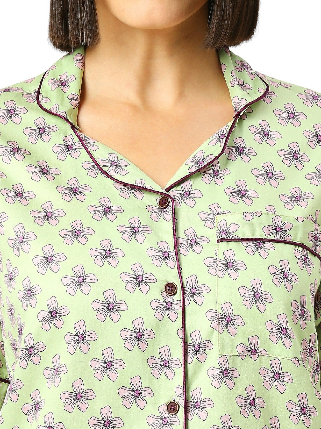 Pink Paradise Button Down Pj Set - Pure Cotton Pj Set with Notched Collar