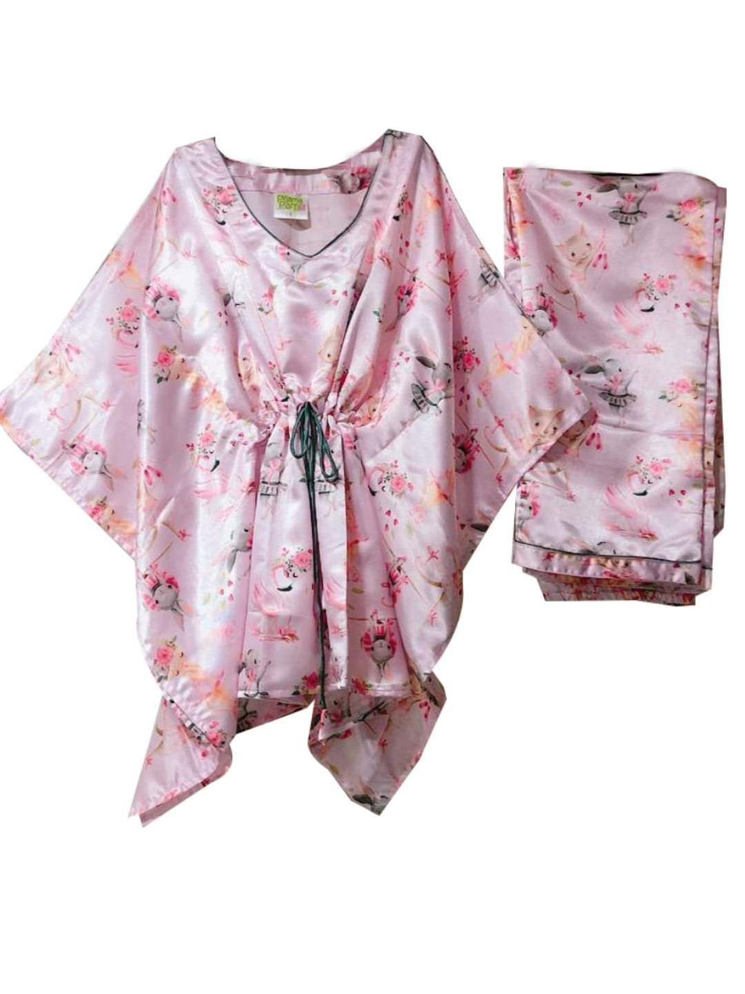 Pink Pixie Satin Kaftan Pj Set - Luxury Printed Kaftan Pj Set