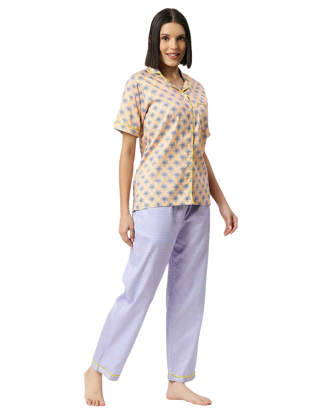 Purple Paradise Button Down Pj Set - Pure Cotton Pj Set with Notched Collar
