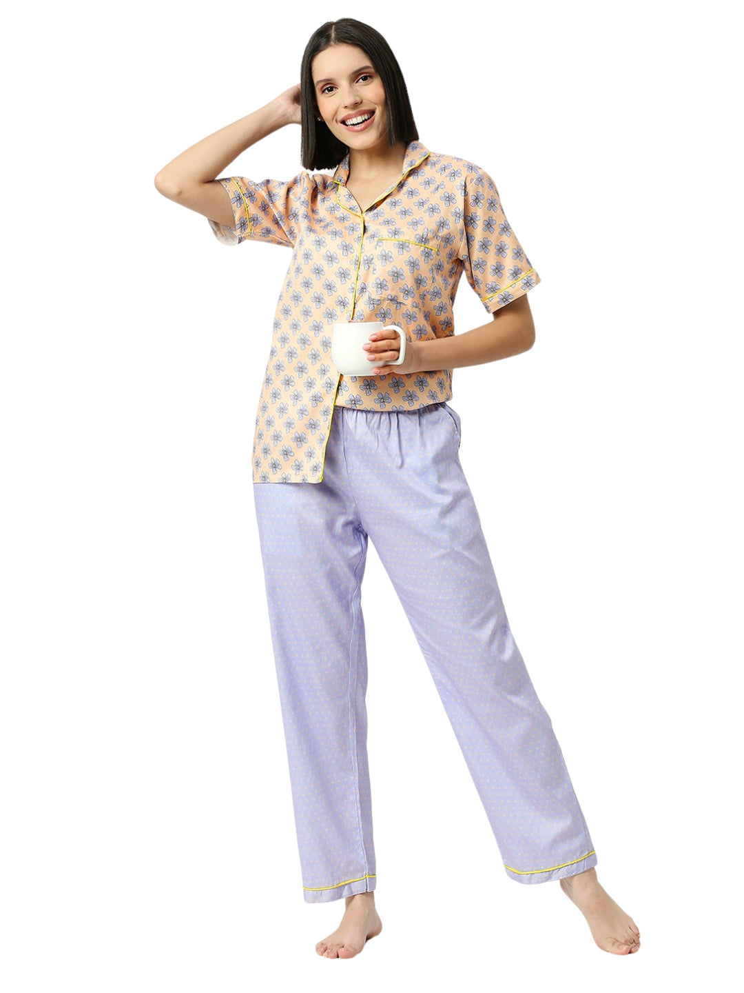 Purple Paradise Button Down Pj Set - Pure Cotton Pj Set with Notched Collar