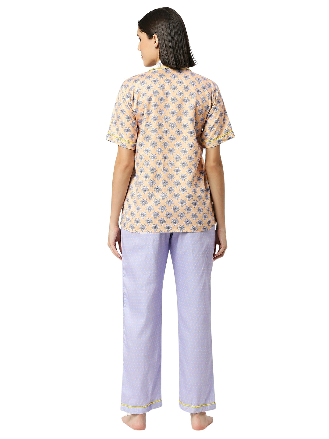 Purple Paradise Button Down Pj Set - Pure Cotton Pj Set with Notched Collar