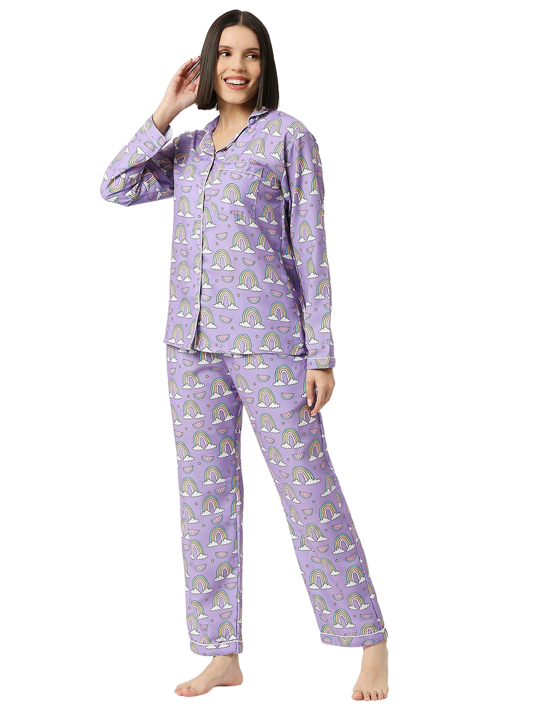 Rainbow Chaser Button Down Pj Set - Cotton Rayon Pj Set with Notched Collar