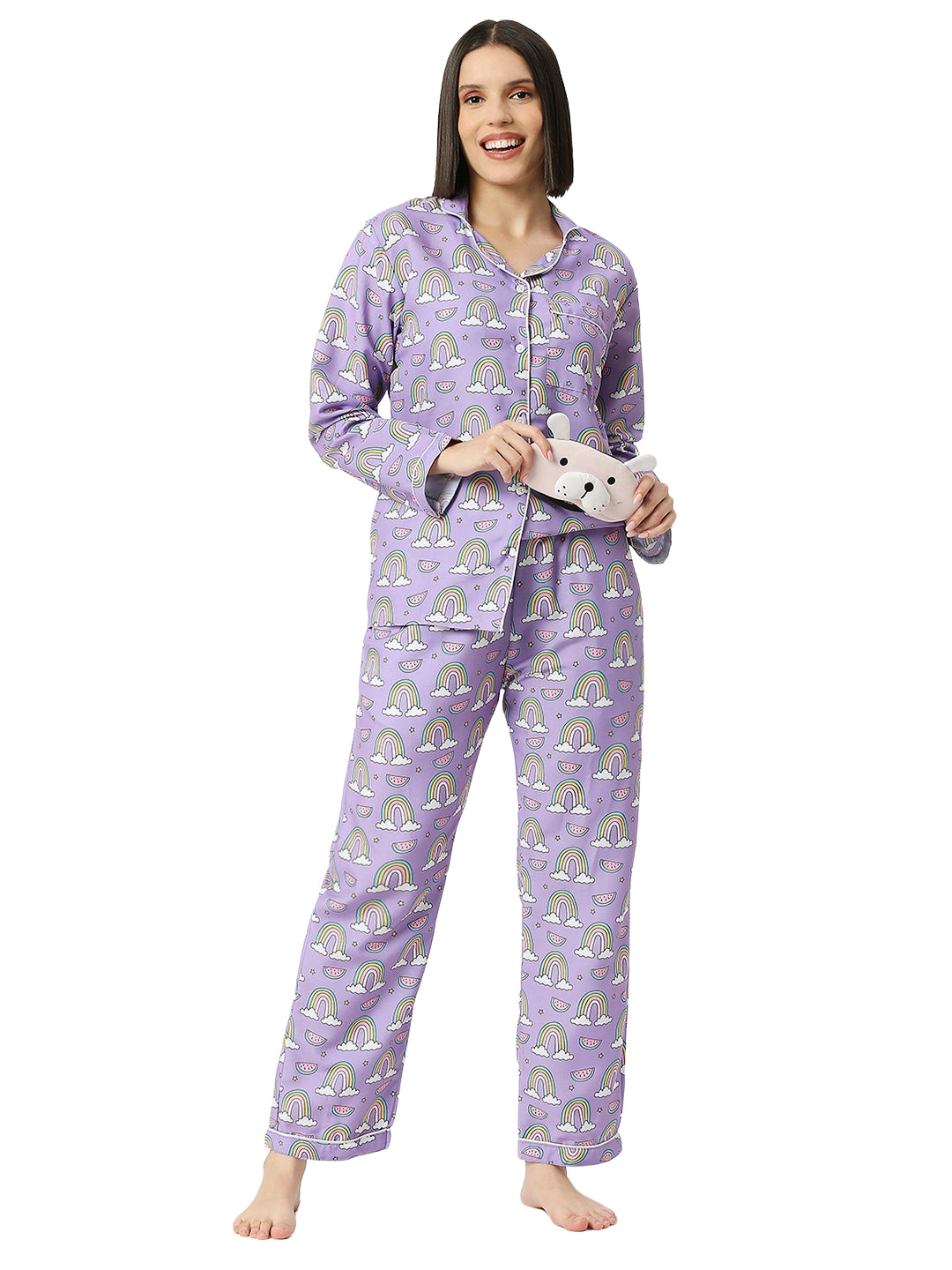 Rainbow Chaser Button Down Pj Set - Cotton Rayon Pj Set with Notched Collar