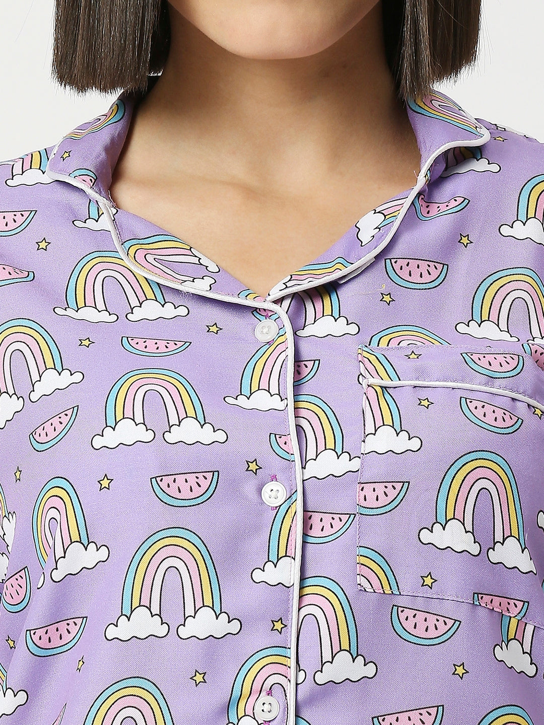 Rainbow Chaser Button Down Pj Set - Cotton Rayon Pj Set with Notched Collar