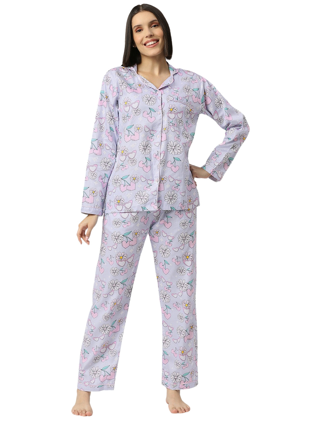 Summer Nights Button Down Pj Set - Pure Cotton Pj Set with Notched Collar