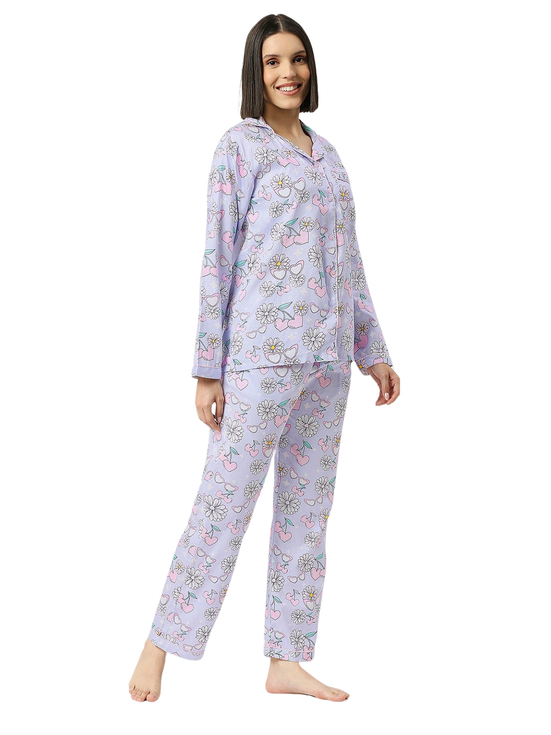 Summer Nights Button Down Pj Set - Pure Cotton Pj Set with Notched Collar