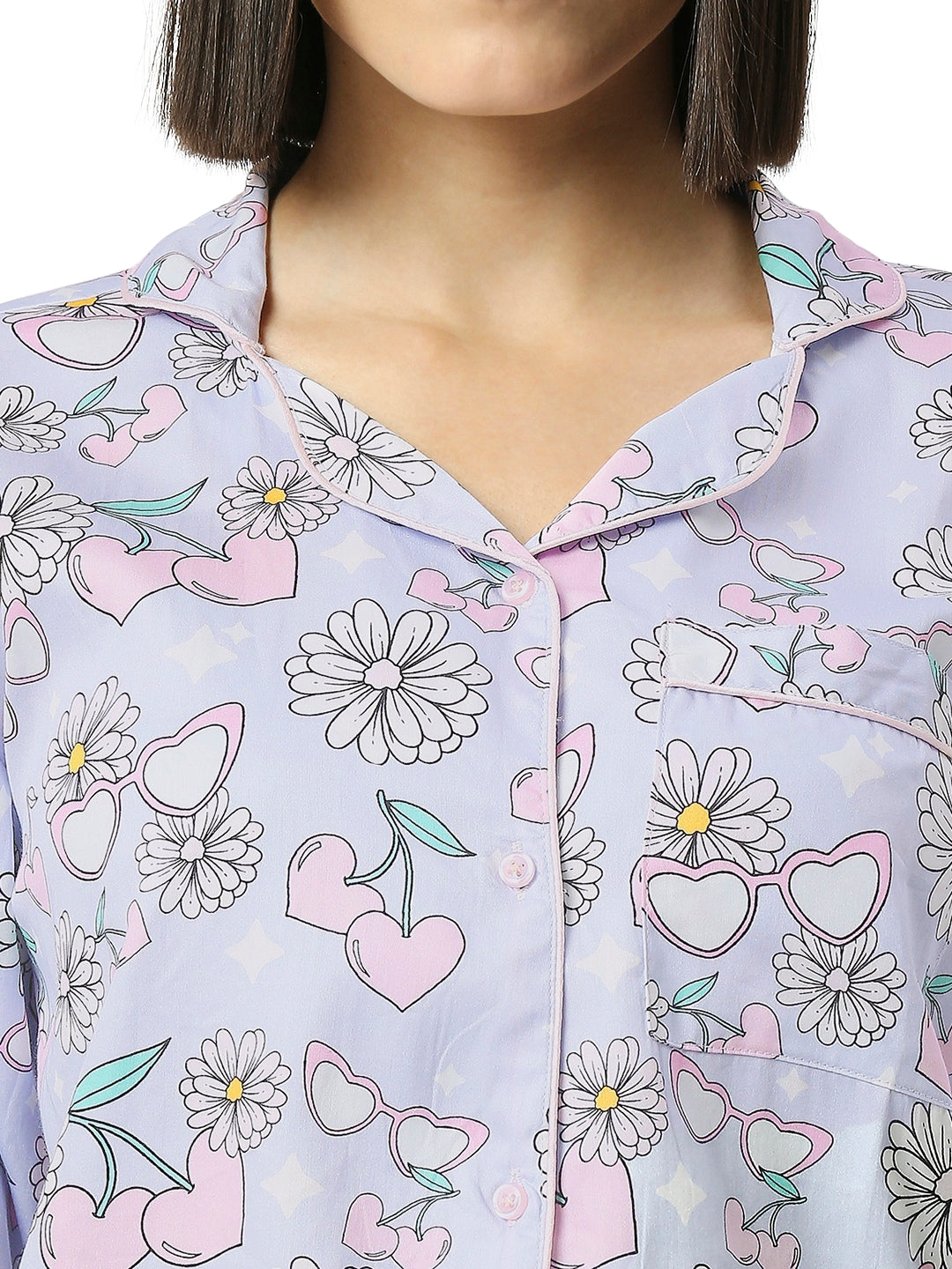 Summer Nights Button Down Pj Set - Pure Cotton Pj Set with Notched Collar