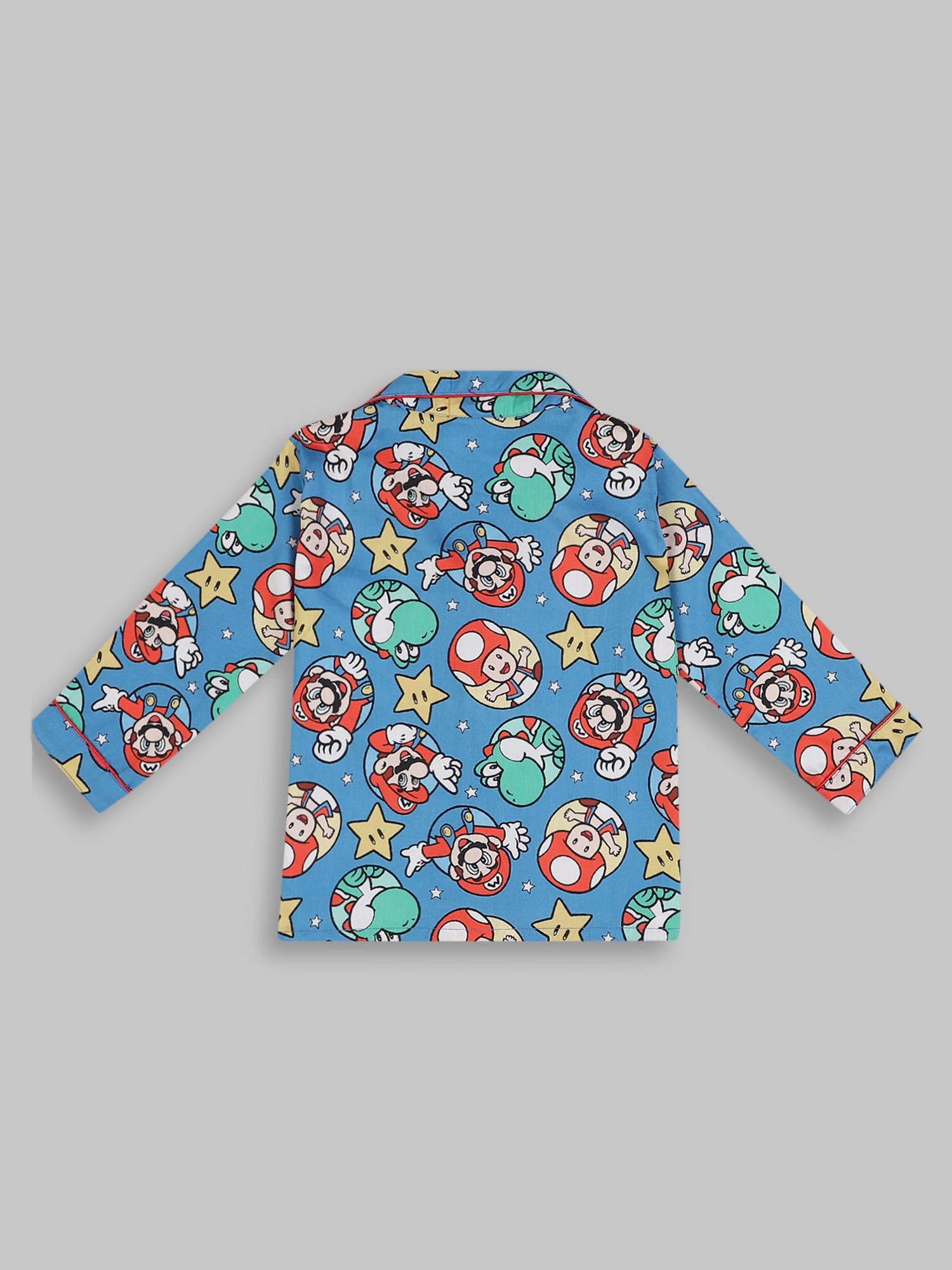 Super Mario Kids Button Down Pj Set - Pure Cotton Pj Set with Notched Collar