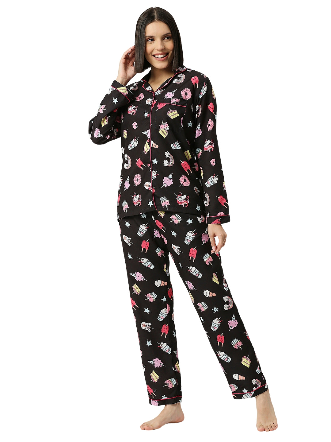 Sweet Treats Button Down Pj Set - Cotton Rayon Pj Set with Notched Collar