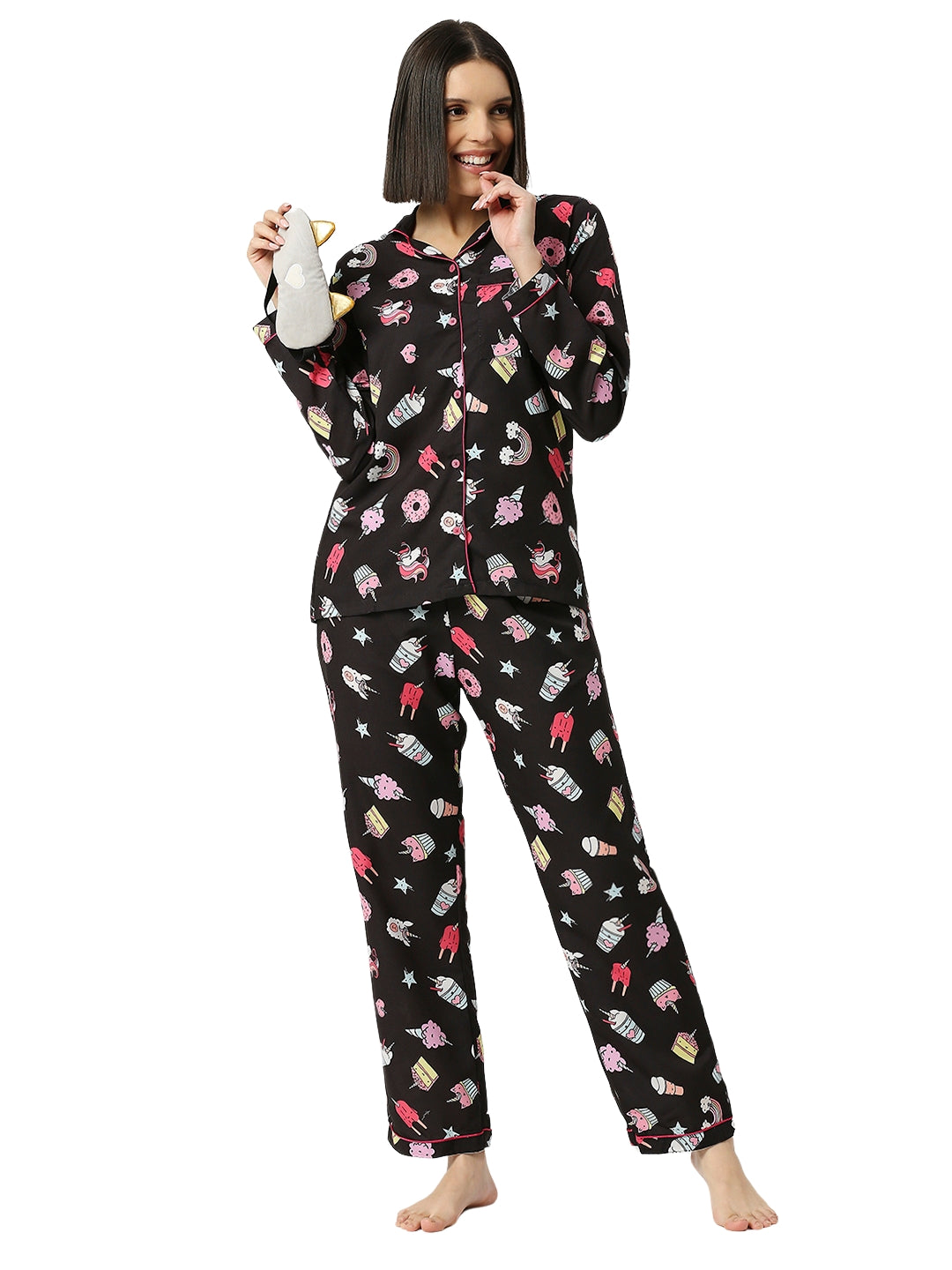 Sweet Treats Button Down Pj Set - Cotton Rayon Pj Set with Notched Collar