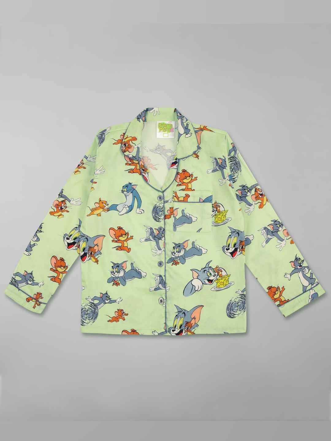 Tom & Jerry Kids Button Down Pj Set - Pure Cotton Pj Set with Notched Collar