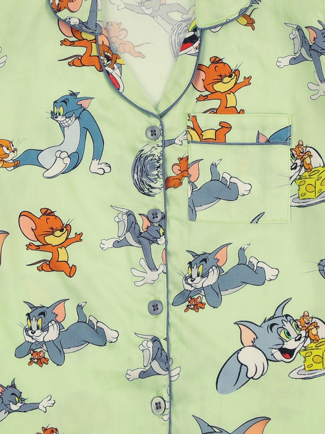 Tom & Jerry Kids Button Down Pj Set - Pure Cotton Pj Set with Notched Collar