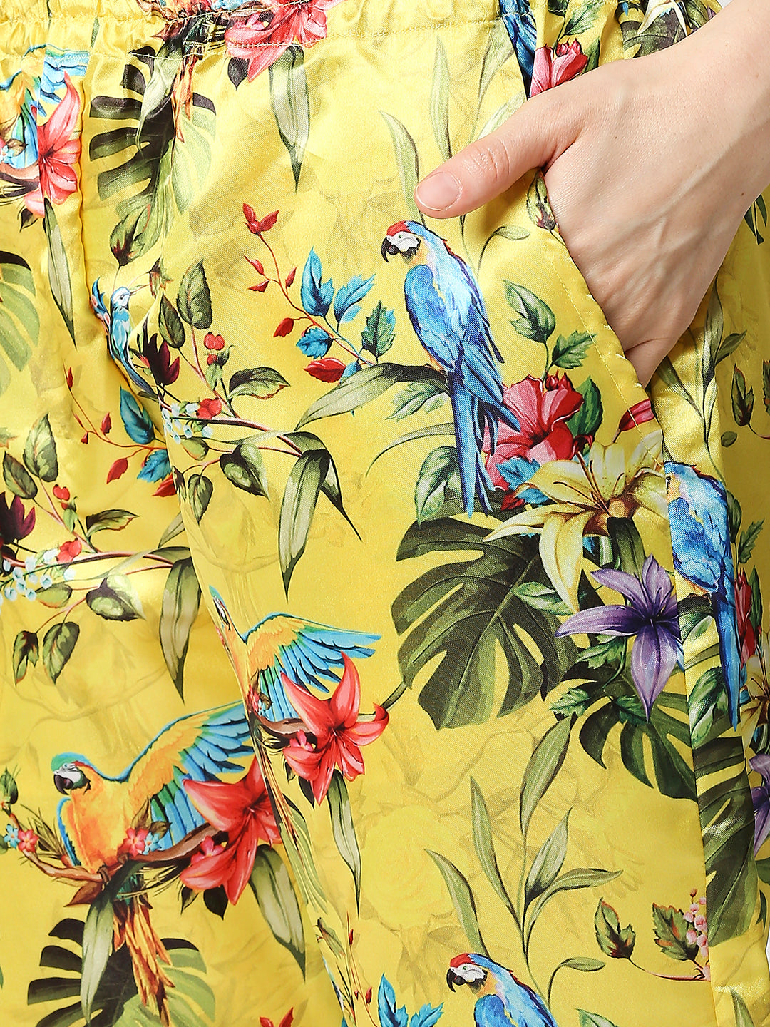 Tropical Paradise Satin Kaftan Pj Set - Luxury Printed Kaftan Pj Set