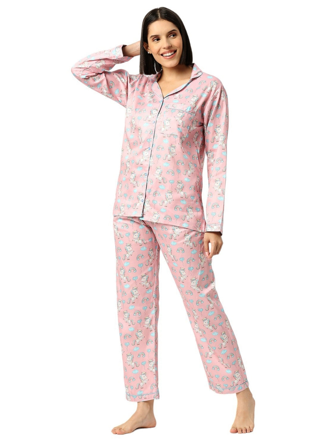 Unicorn Utopia Button Down Pj Set - Pure Cotton Pj Set with Notched Collar