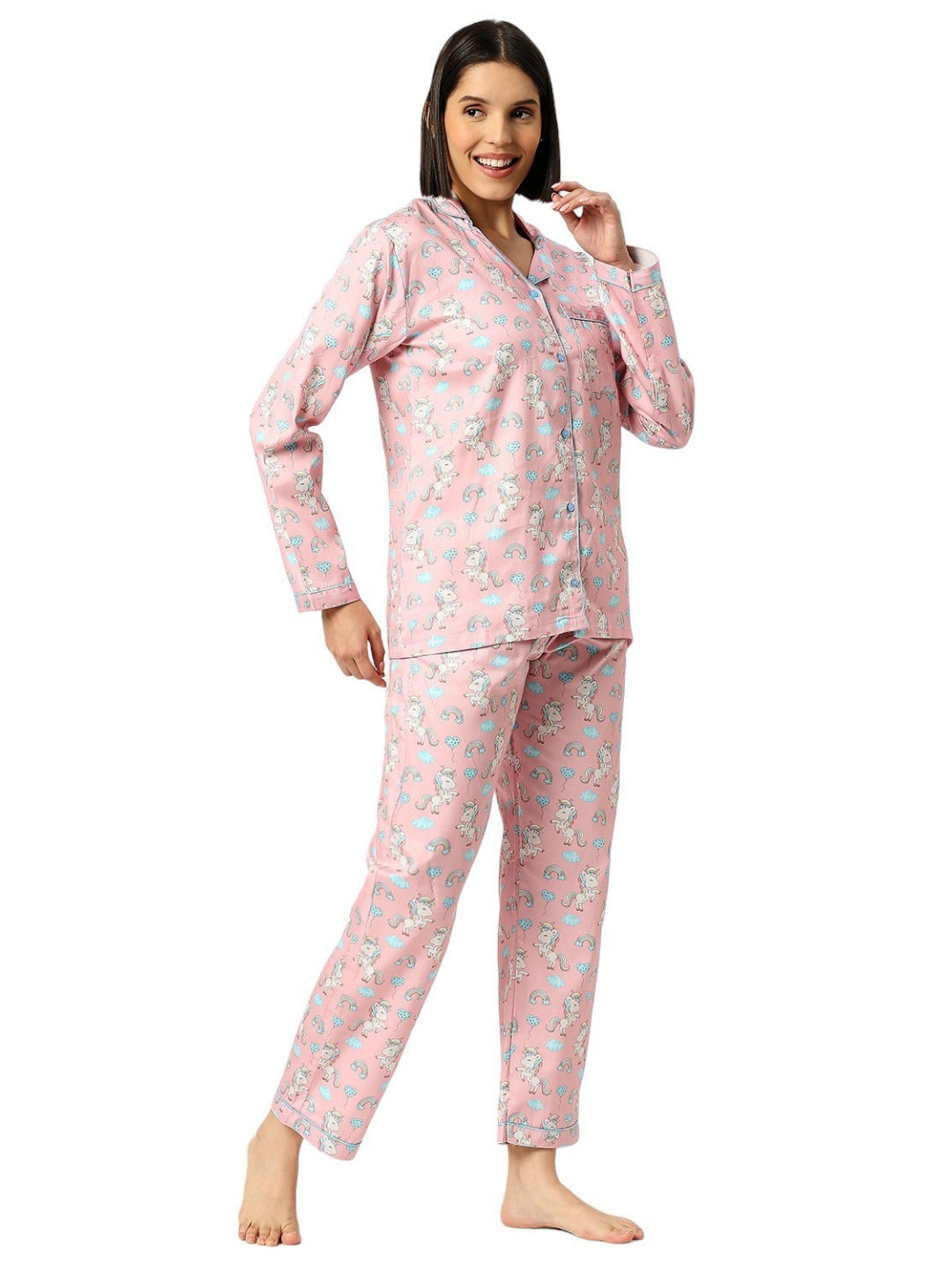 Unicorn Utopia Button Down Pj Set - Pure Cotton Pj Set with Notched Collar