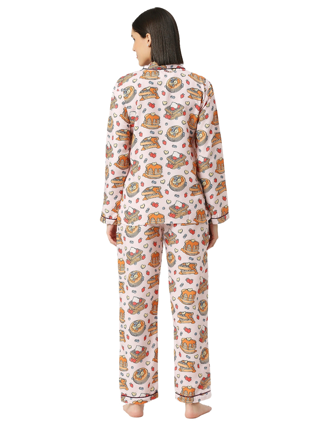 Waffles & Pancakes Button Down Pj Set - Cotton Rayon Pj Set with Notched Collar