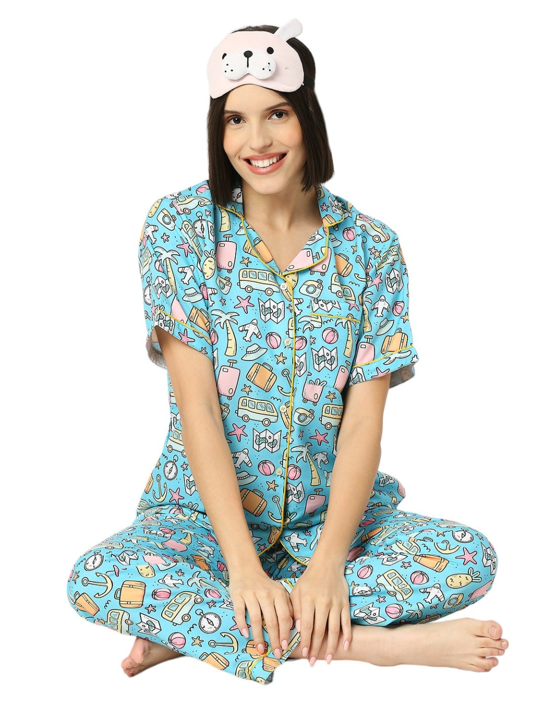Wanderlust Button Down Pj Set - Cotton Rayon Pj Set with Notched Collar