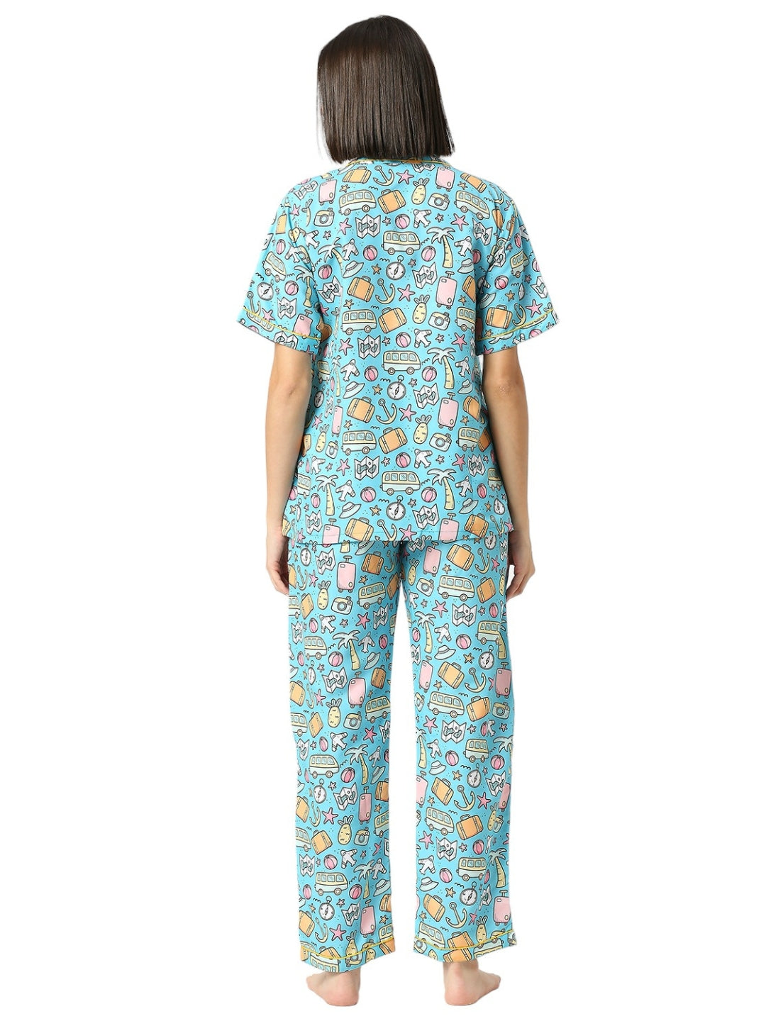 Wanderlust Button Down Pj Set - Cotton Rayon Pj Set with Notched Collar