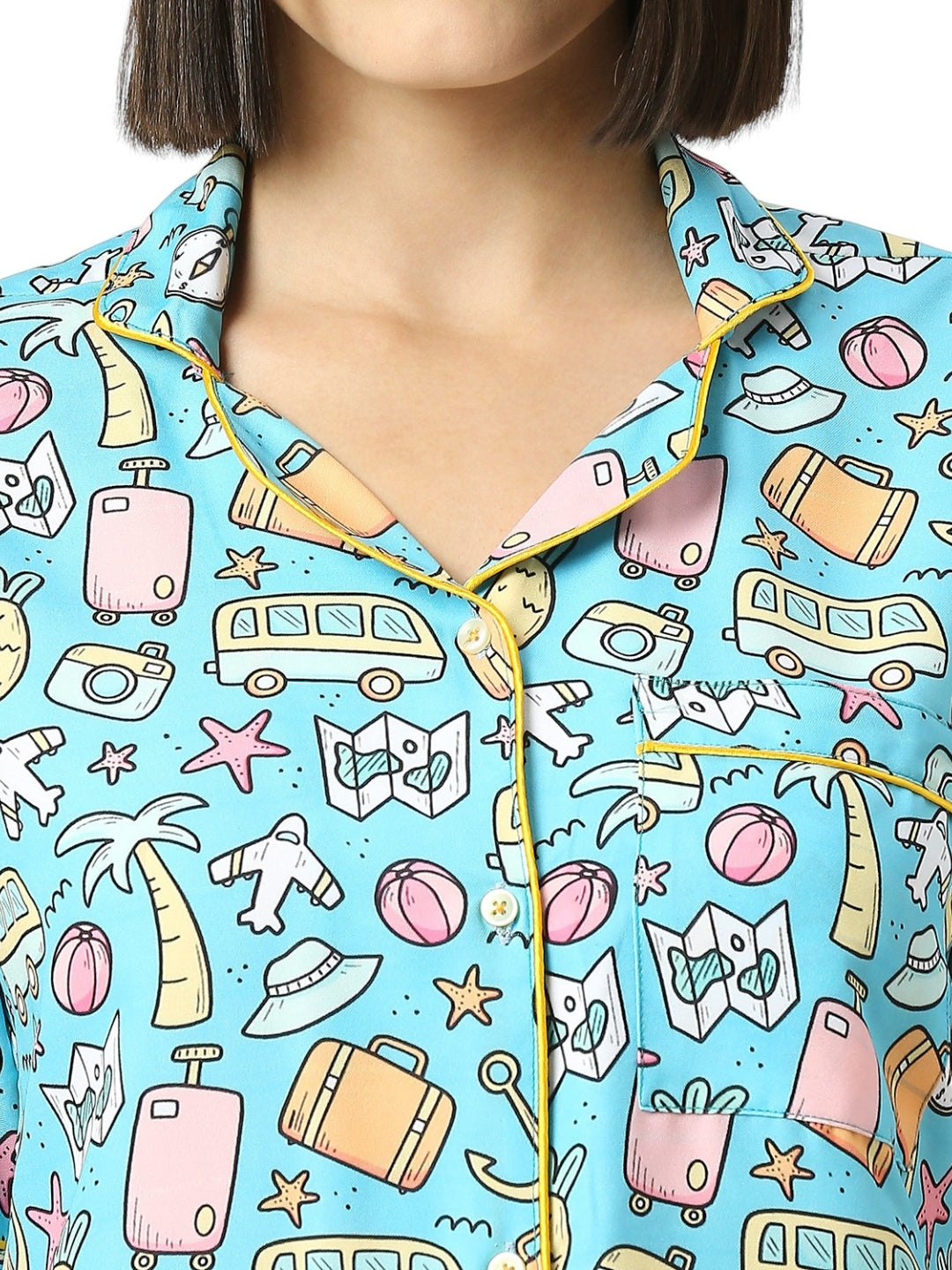 Wanderlust Button Down Pj Set - Cotton Rayon Pj Set with Notched Collar