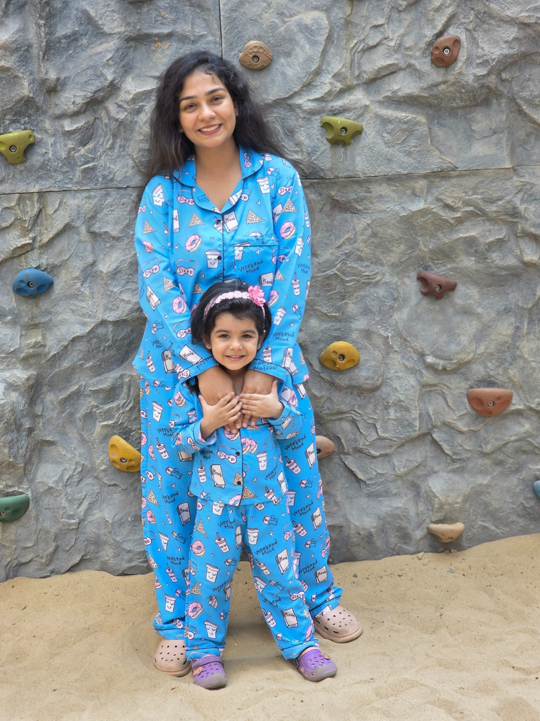 Weekend Mode Cotton Rayon Moms & Kids Twinning Pj Set