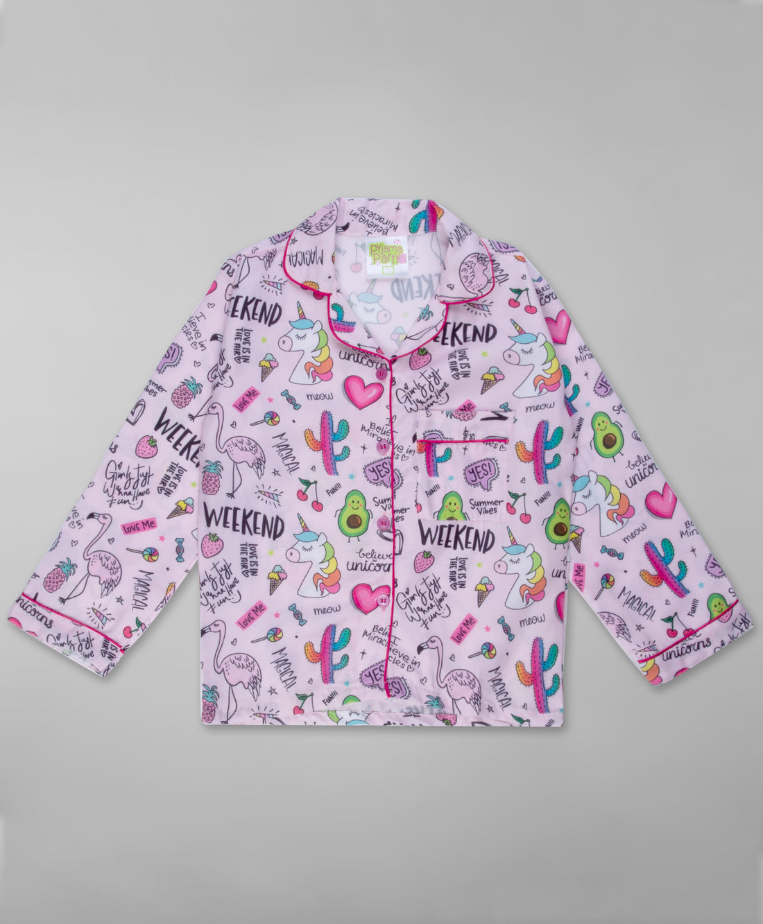 Pink Party Kids Pj Set - Cotton Rayon Pj Set with Notched Collar