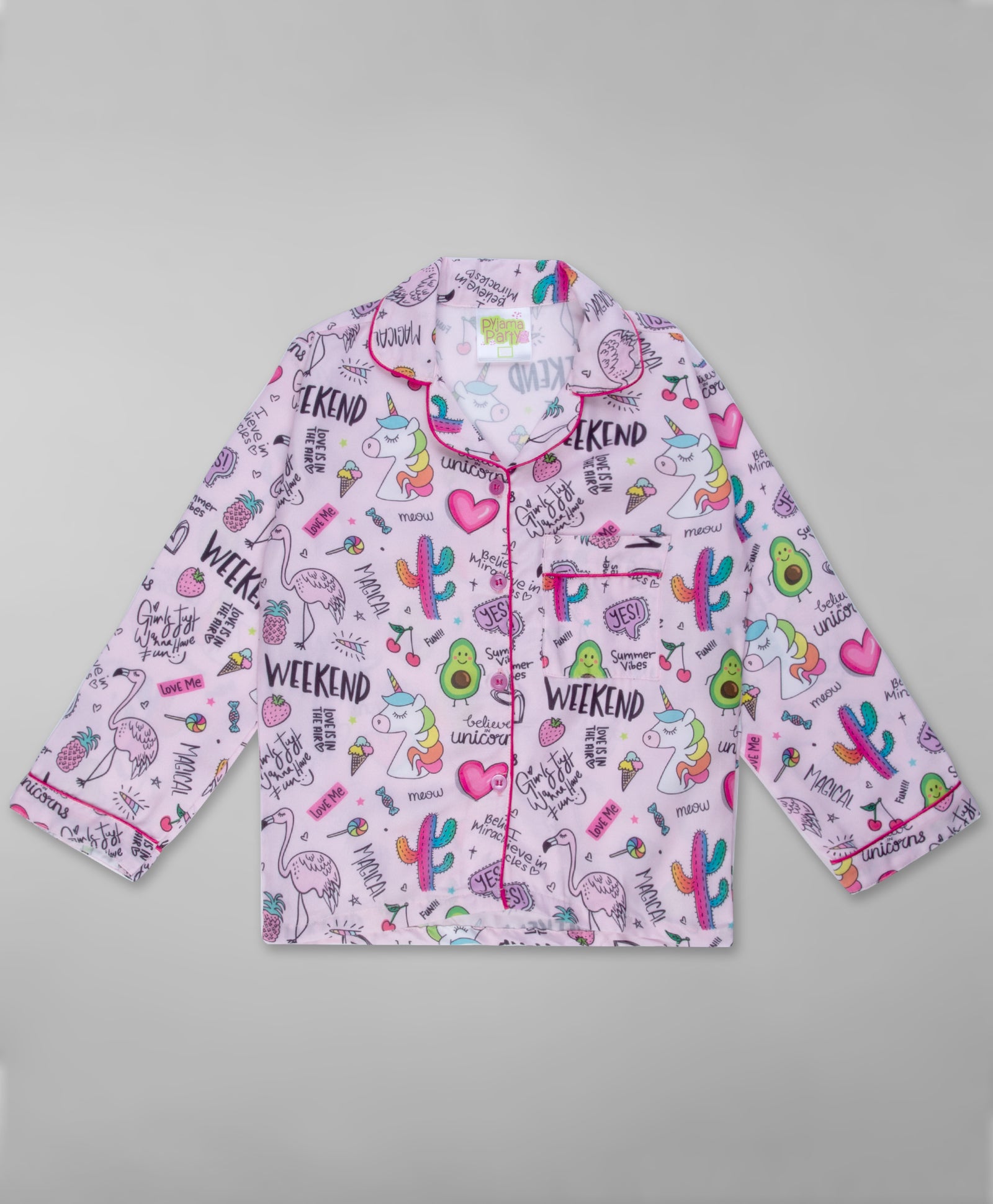 Pink Party Kids Pj Set - Cotton Rayon Pj Set with Notched Collar