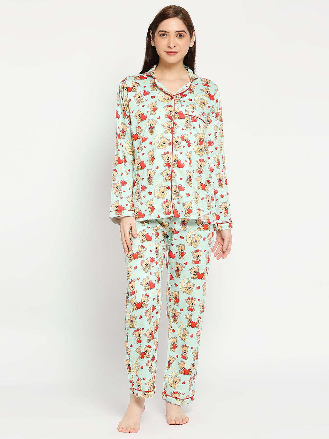 Loving Teddy Button Down Pj Set - Pure Cotton Pj Set with Notched Collar