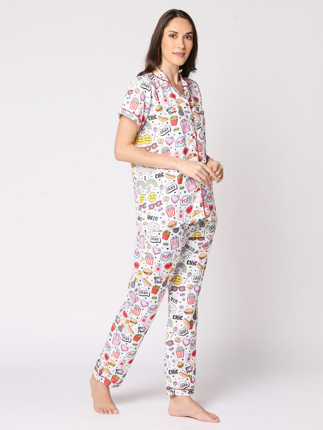 Pop Button Down Pj Set - Cotton Rayon Pj Set with Notched Collar