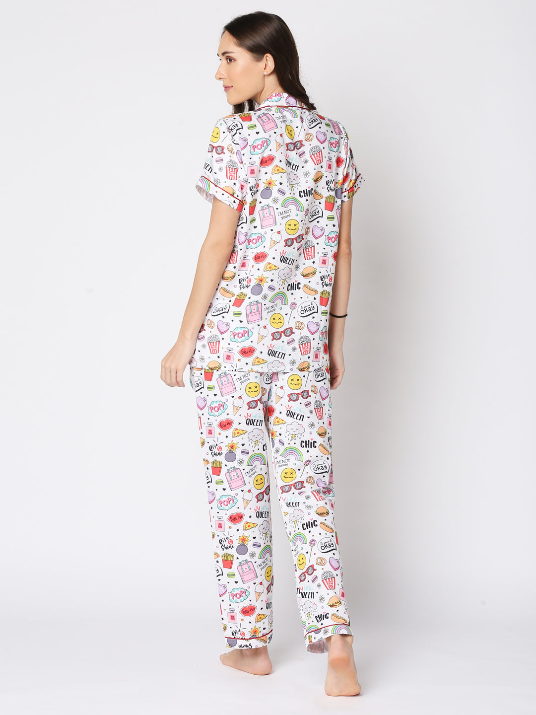 Pop Button Down Pj Set - Cotton Rayon Pj Set with Notched Collar