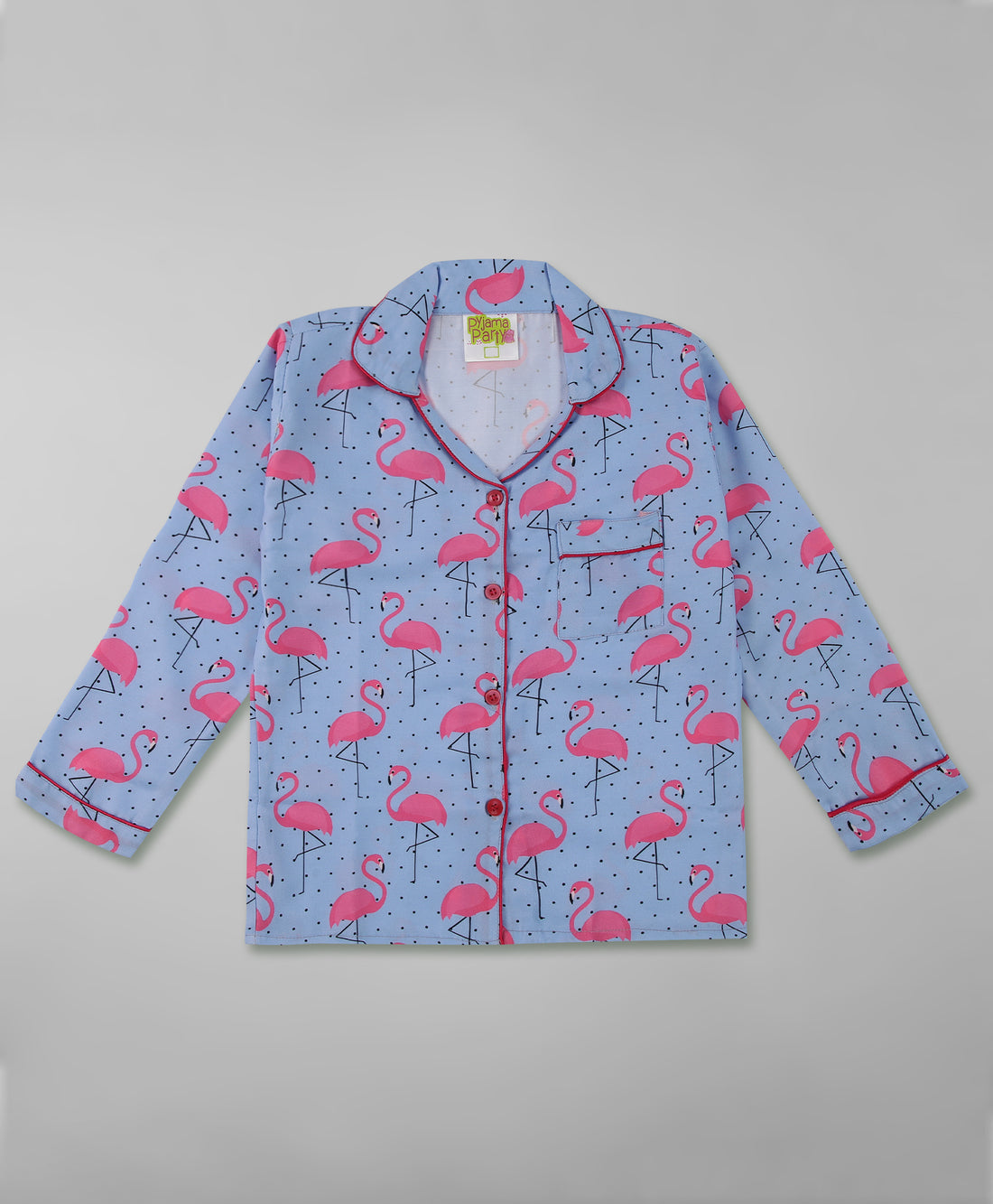 Flamingo and Dots Kids Pj Set - Cotton Rayon Pj Set with Notched Collar