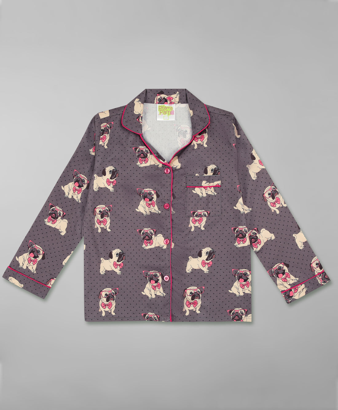 Pug Iife Kids Button Down Pj Set - Pure Cotton Pj Set with Notched Collar