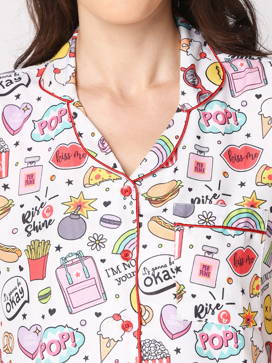 Pop Button Down Pj Set - Cotton Rayon Pj Set with Notched Collar