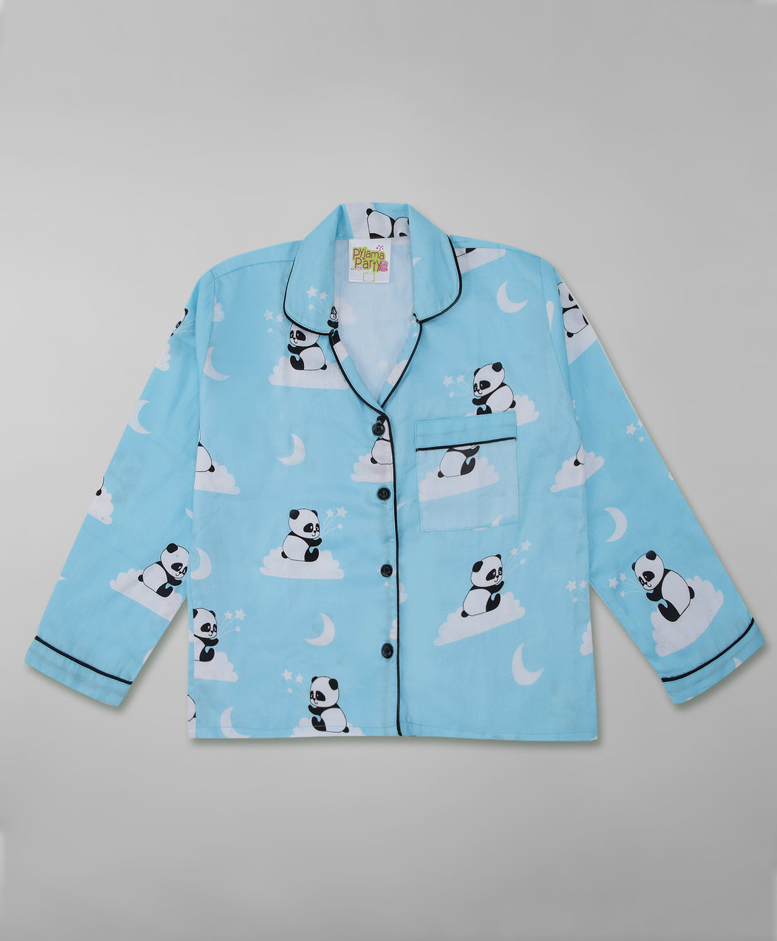 Dreaming Panda Kids Button Down Pj Set - Pure Cotton Pj Set with Notched Collar