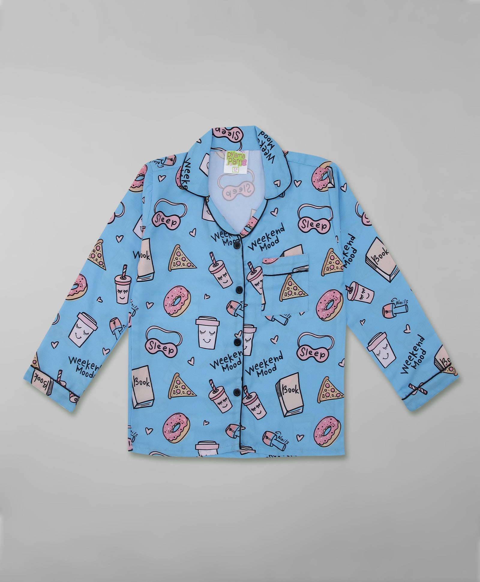 Weekend Mode Kids Pj Set - Cotton Rayon Pj Set with Notched Collar