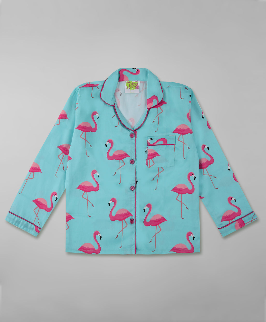 Pink Flamingo Kids Button Down Pj Set - Pure Cotton Pj Set with Notched Collar