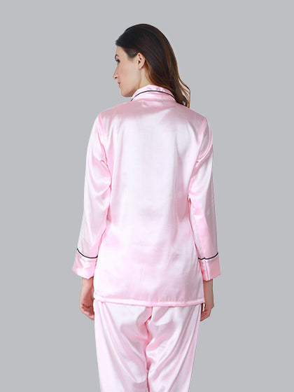 Solid Color Satin Pj Set - Classic Satin Pj Set in Button Down Style