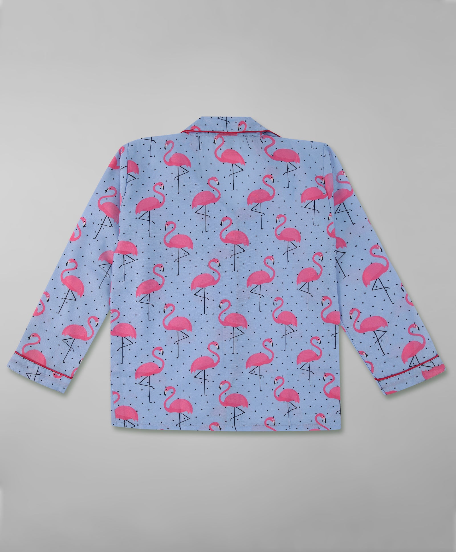 Flamingo and Dots Kids Pj Set - Cotton Rayon Pj Set with Notched Collar