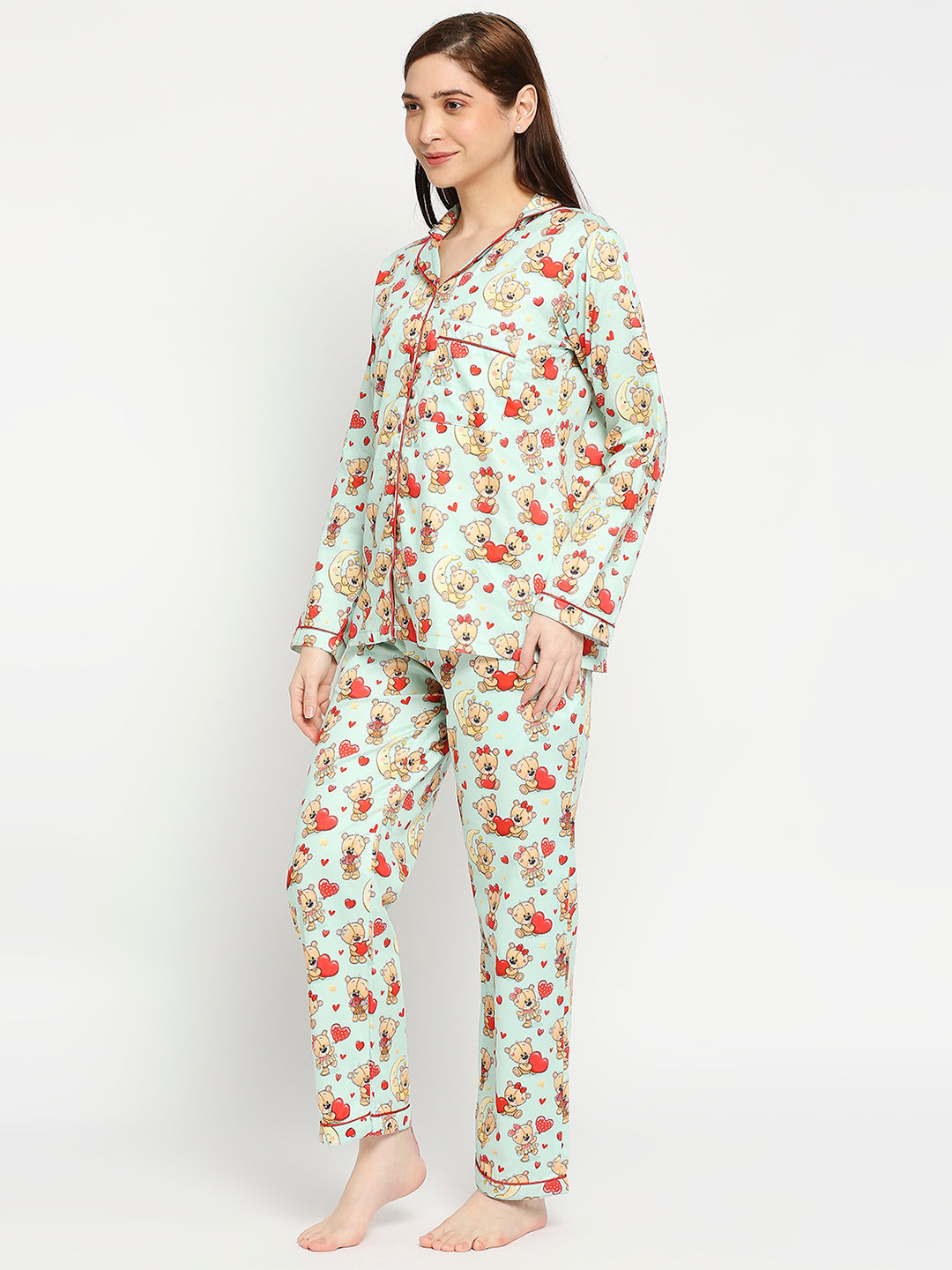 Loving Teddy Button Down Pj Set - Pure Cotton Pj Set with Notched Collar