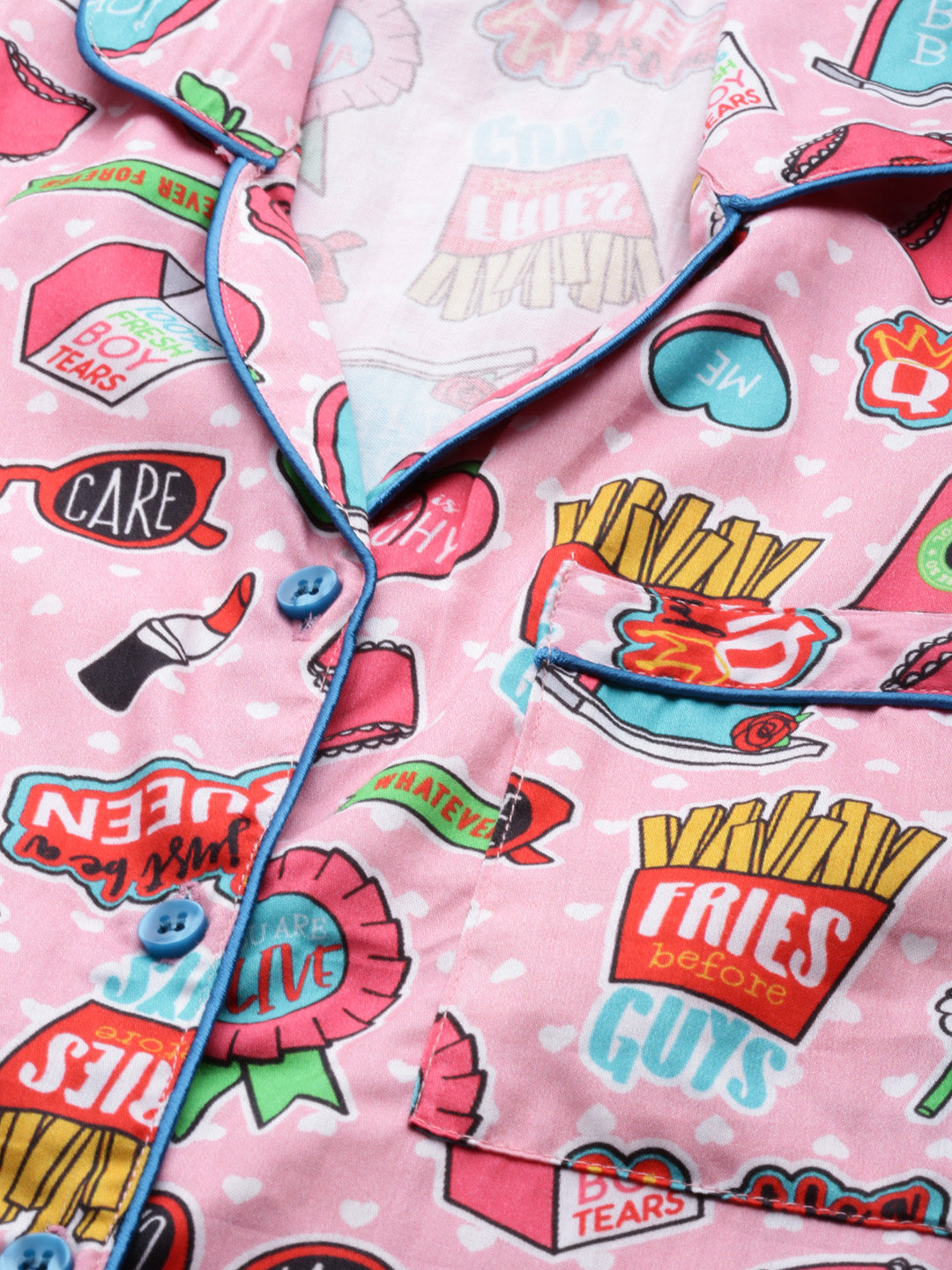 Feminist Button Down Pj Set - Pure Cotton Pj Set with Notched Collar